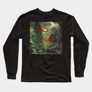 Digital Painting of a Beautiful Jungle With Tropical Leaves and Lake Long Sleeve T-Shirt